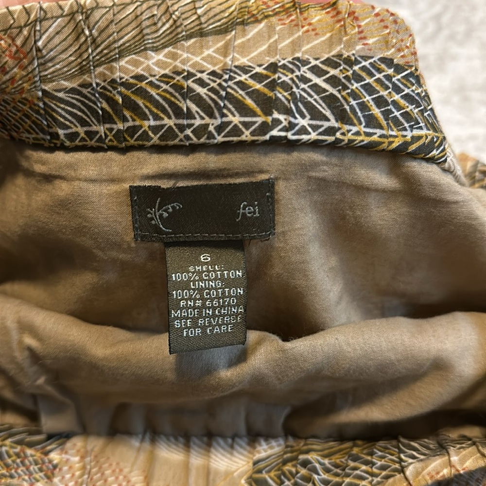 Anthropologie Fei 100% Cotton Feather Print Circle Skirt With Ribbon Trim Sz 6 - Picture 3 of 7